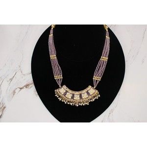 Hand Made East Indian Style Purple Beaded Necklace Adjustable up to 30" in